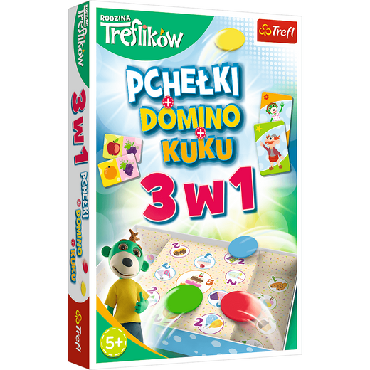 Gra rodzinna Rodzina Treflików 3w1 Domino Pchełki Kuku Trefliki Trefl 01921