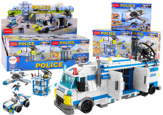 Police Boat Plane Helicopter Construction Bricks Blue MIX