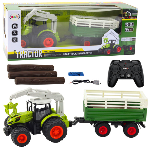 Landwirtschaftlicher Traktor mit Anhänger und Greifer, ferngesteuert RC 2.4G