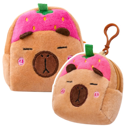 Plush Wallet with Keychain Capybara Strawberry Pink 9.5 x 8 cm