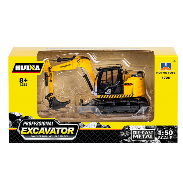 Crawler Excavator With Bulldozer Metal Huina Yellow 1:50