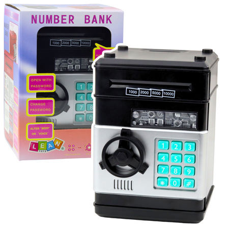 ATM Safe Piggy Bank Lights Sounds PIN Code Black