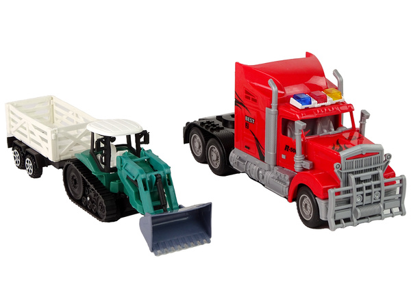 Set of Vehicles Red Truck 60 cm + Excavator with Trailer Remote-controlled R/C