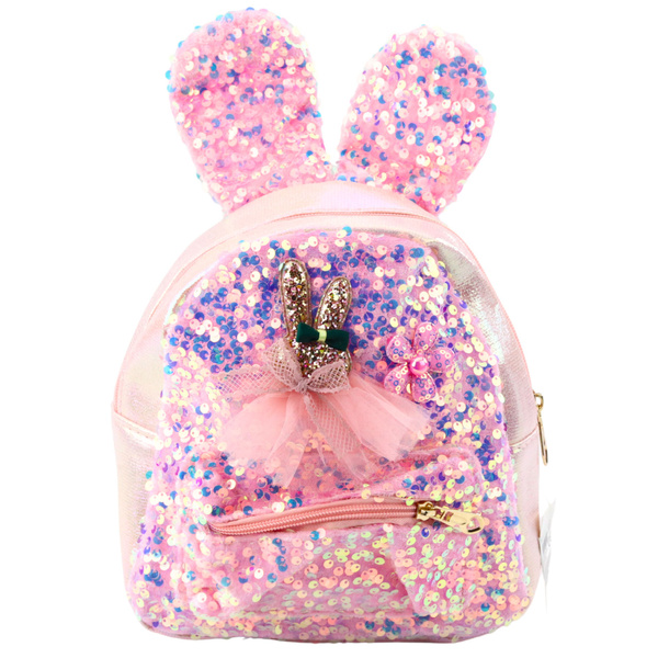 Kinderrucksack Pailletten Hasenohren Hellrosa 22cm 4,4L