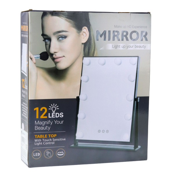 Hollywood Mirror with LED Lighting 12 Bulbs 3 Lighting Modes White