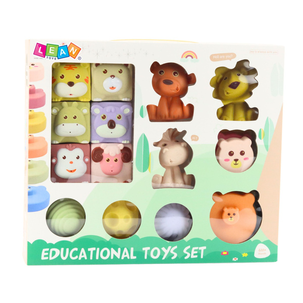 Set of Soft Sensory Educational ECO Blocks Rubber Animals 18 pcs.