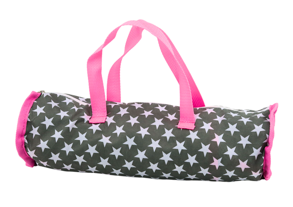 Alice Dolls' Bed with Stars, Bag, Blanket, Pillow, Gray and Pink