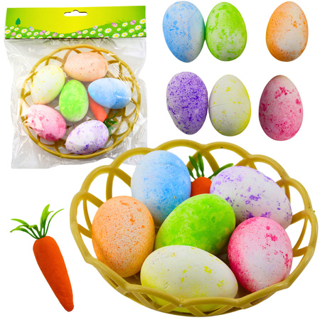 Osterdeko im Korb, bunte Eier, Karotten, 7-tlg