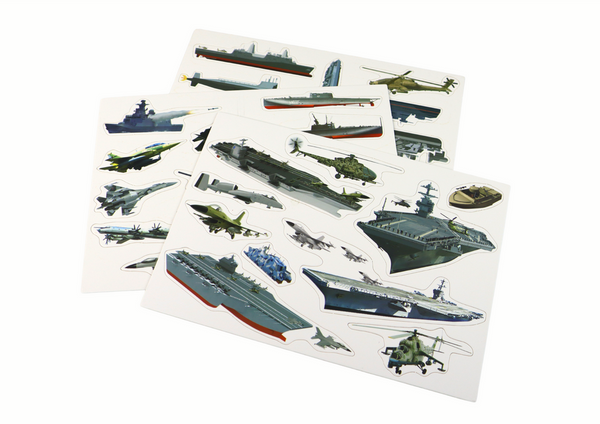A set of educational magnetic puzzles with a military ship motif