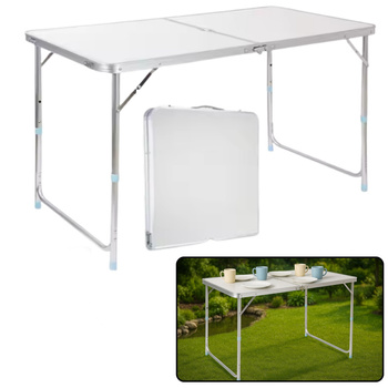Folding Camping Table Adjustable Aluminum White 120x60cm