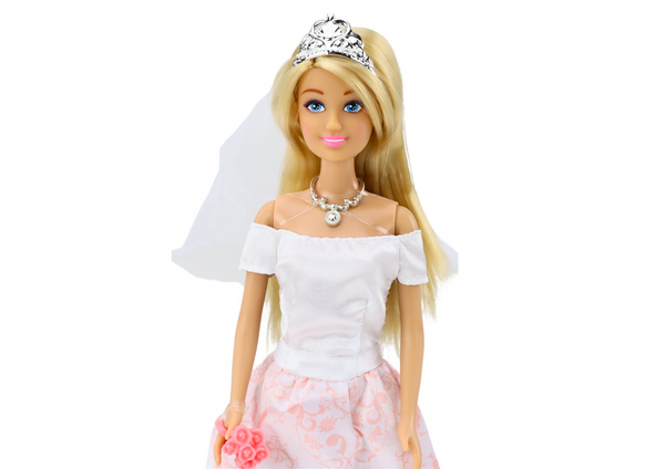 Doll In Wedding Dress Bride White Gown Veil Flowers