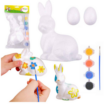 Bunny Styrofoam Decorations Painting Kit 2 Eggs Paints