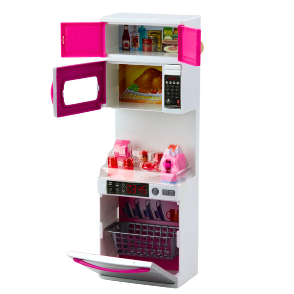 Doll Kitchen Cabinets Microwave Dishwasher Lights Sounds Pink