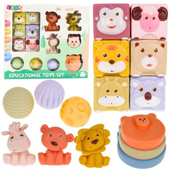 Set of Soft Sensory Educational ECO Blocks Rubber Animals 18 pcs.