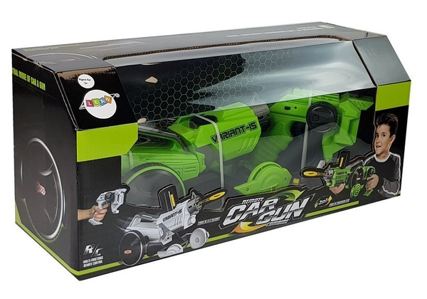 Gun Launcher Car 2 in 1 Remotely Operated Foam Discs Green