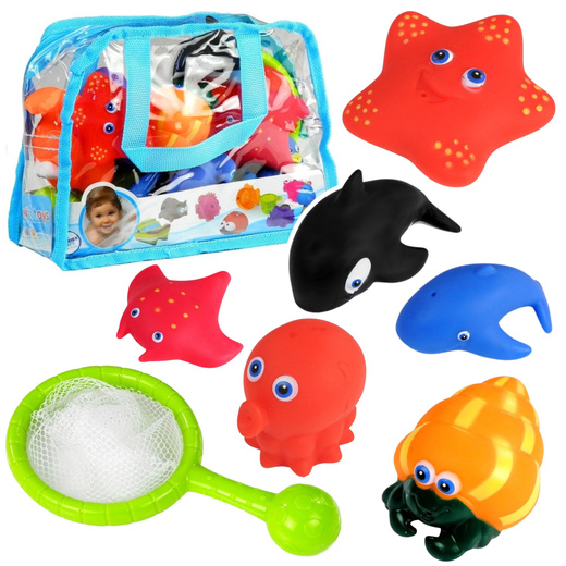 Set of Sea Animals for Bathing, Rubber Fishing Strainer, 12 pcs.