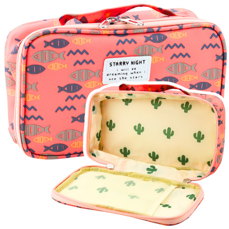 Pencil Case School Organizer Cosmetic Bag Additional Pocket Fish Pink 22.5cm