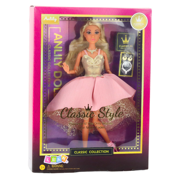 Anlily Doll in an Elegant Ball Gown with Gold and Pink Accessories