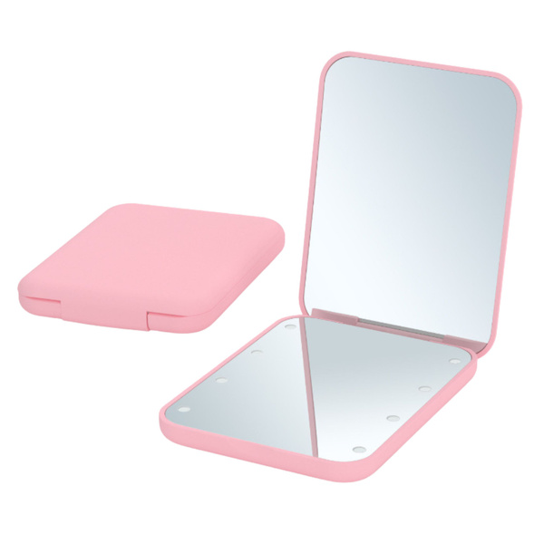 Pocket Makeup Mirror with LED Lights Pink