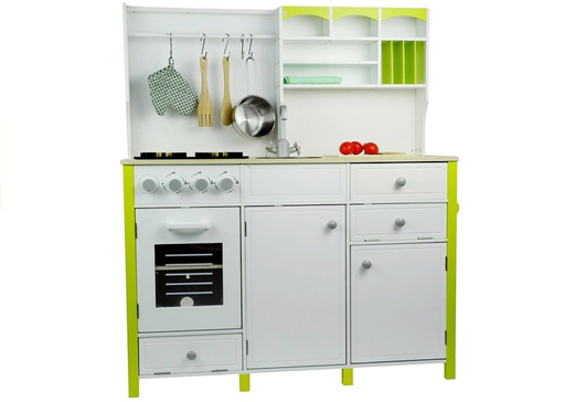 Wooden Kitchen for Children Green and White Paula Opening Elements