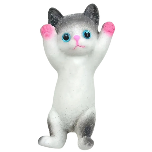 Sensory Squishy Soft Kitten Lying Fur White and Gray 13 x 6.5 cm