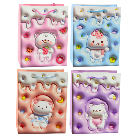 Teddy Bear Paper Gift Bag Pastel Colors 23 x 18 x 10.5 cm