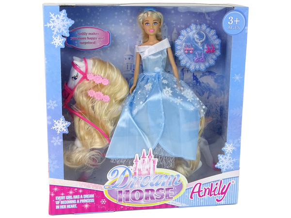 Set Puppenpferd Zubehör Krone Blaues Kleid