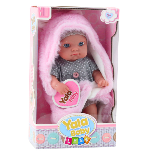 Baby Doll in Gray Pajamas with Pink Bunny Blanket 23cm