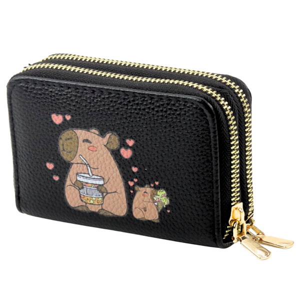 Two-compartment wallet with card compartments Kapybara Black 12.5 x 8.5cm