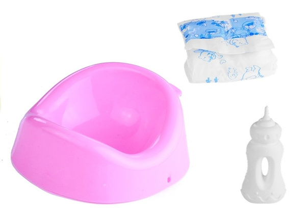 Babypuppe mit Töpfchen Flasche Wegwerfwindel Set für Mädchen Puppe Baby