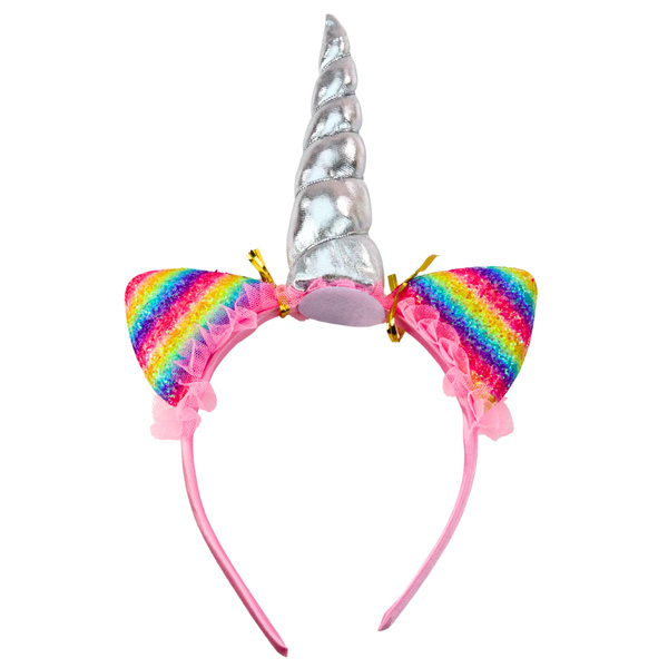 Einhorn-Set bestehend aus Haarreif, Ohren, Horn, Halskette und bunten Accessoires