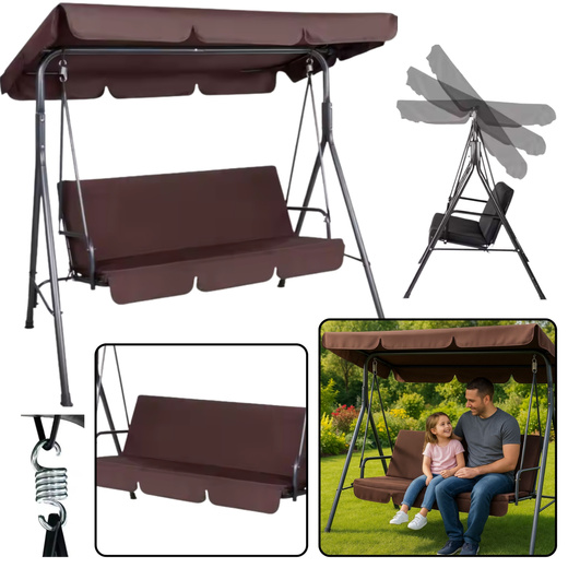 Three-person Garden Swing Rocking Cushions Mattress Brown