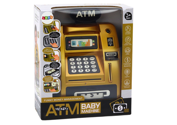 ATM Piggy Bank For Children Learning To Save Gold Black