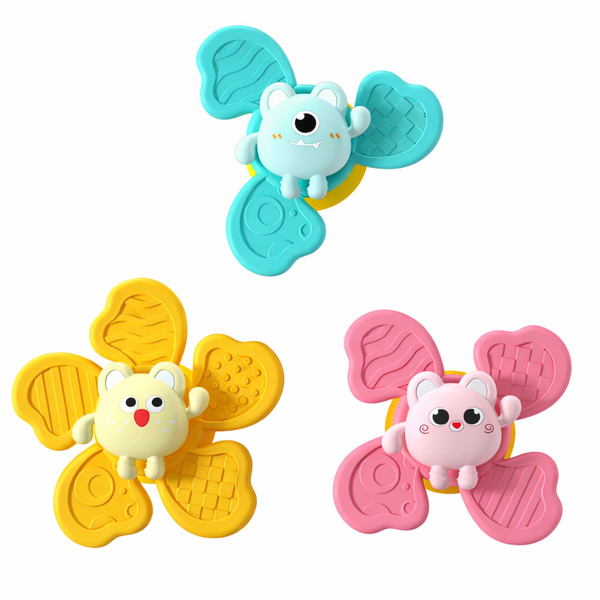 Set mit Fidget Spinnern, Rasseln, drehbaren Saugnäpfen, bunt, 3 Stück.