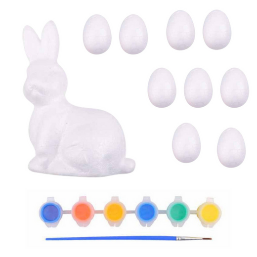 Easter Set Styrofoam Eggs 9pcs Bunny Figurine Paints