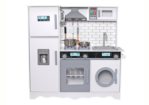 Amelia Holzküche mit weißer und grauer Haube, batteriebetriebener Herd