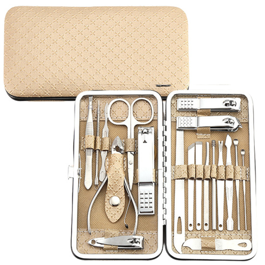 Manicure and Pedicure Set in Case Toolbox Beige 20pcs