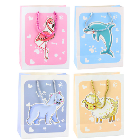Geschenktüte 3D Tiere Pastell 23x 18 x 10cm