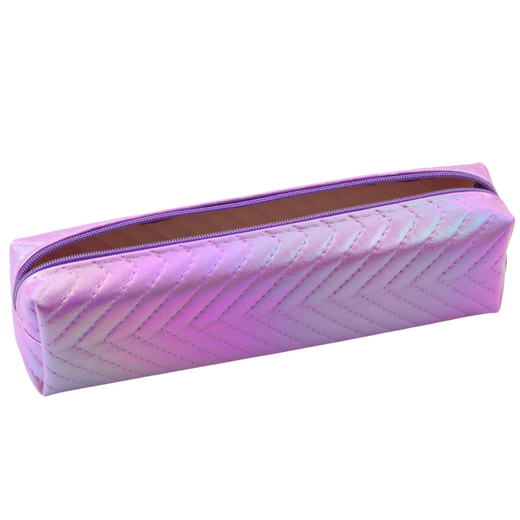 School Pencil Case Organizer Holographic Herringbone Purple 21x6cm