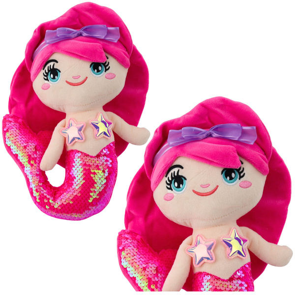 Plüsch Meerjungfrau Kuscheltier Schwanz Pailletten Intensives Rosa 28cm