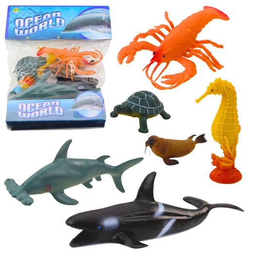 Set mit Meerestierfiguren: Hai, Hammerhai, Killerwal, Pferd, Hummer, Schildkröte, 6 Stück