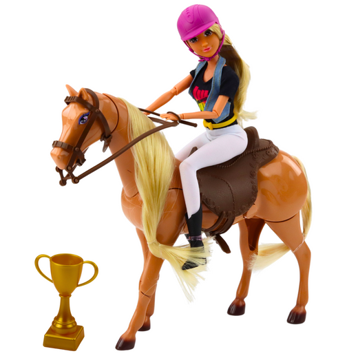 Anlily Doll Set With Horse Cup Helmet Movable Limbs Brown