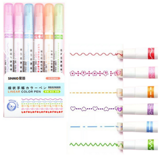 Set Markierungsstifte, Muster, Dekomuster, bunt, 6-tlg