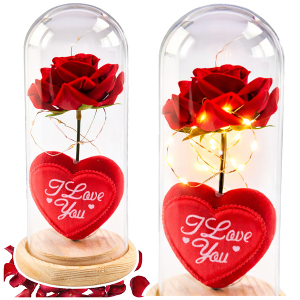 Eternal Rose in Dome with LED Lighting Red with Heart 18.5x8cm