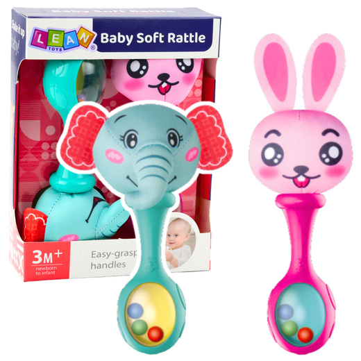Set of Rattles with Soft Ball Rabbit Elephant 2pcs