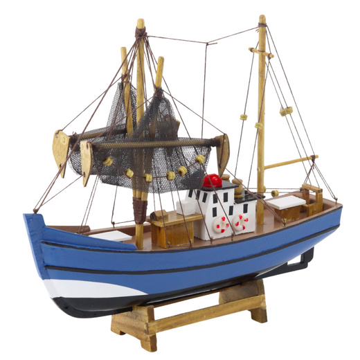 Model Kolekcjonerski Dekoracyjny Statek Kuter Rybacki Niebieski 30x26cm 