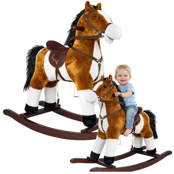 Rocking Horse Moves Mouth Tail Sounds Light Brown 74 cm