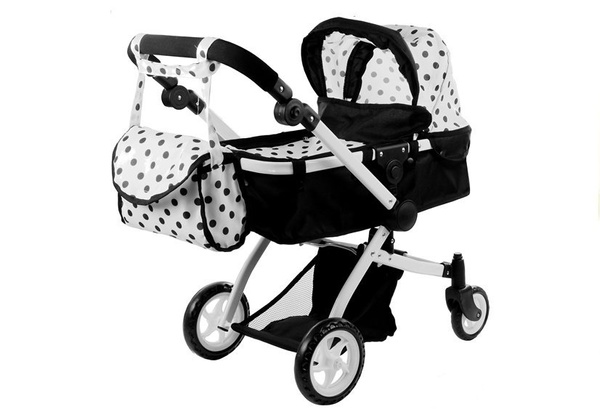 Puppenwagen Alice Kinderwagen 2in1 Puppe Babytrage Puppenkarre Wagen Schwarz
