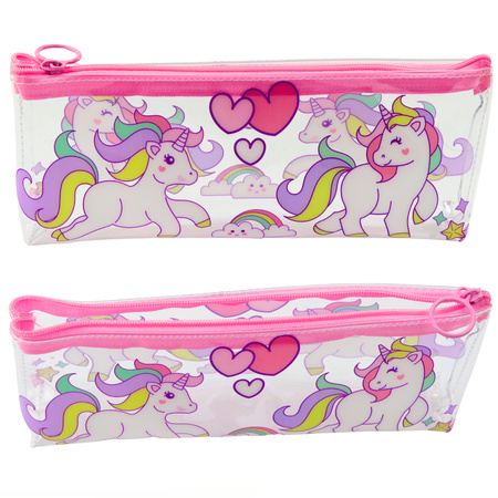 School Pencil Case for Girls Transparent Clear Unicorns