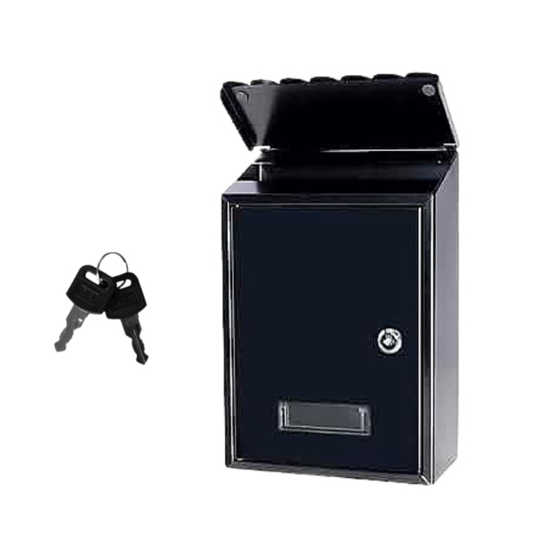 Mailbox for letters, galvanized steel, black, 26.5x18.5x6.5cm